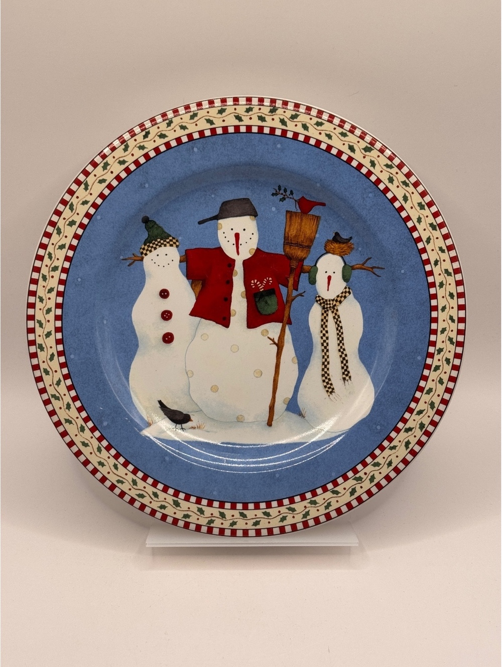 Debbie Mumm Snowman Salad Plates Set 2 Sakura Oneida Christmas